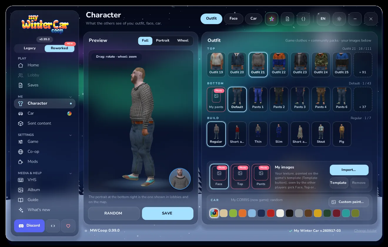 Character page of the launcher